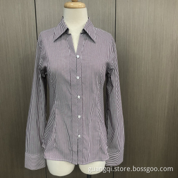 V collar yarn dyed stripe long sleeve shirt